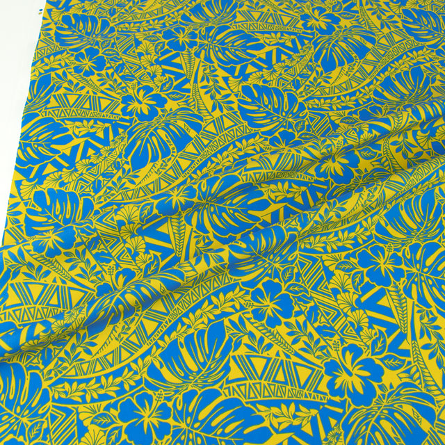 生地 T/Cブロード ハワイアンプリント 総柄(205003) 1.イエロー×ブルー 09Aa01_