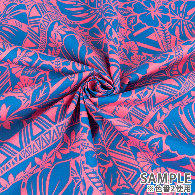 生地 T/Cブロード ハワイアンプリント 総柄(205003) 1.イエロー×ブルー 09Aa01_