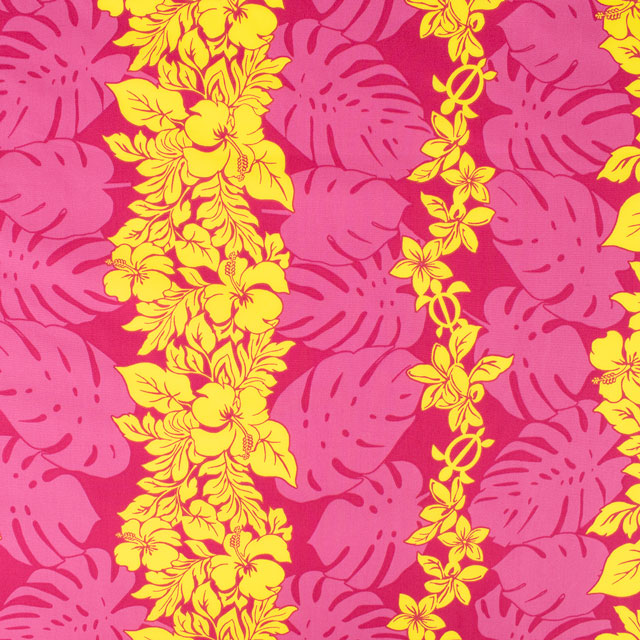 生地 T/Cブロード ハワイアンプリント ライン柄(205003) 11.フランボワーズ 09Aa01_