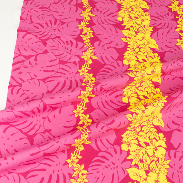 生地 T/Cブロード ハワイアンプリント ライン柄(205003) 11.フランボワーズ 09Aa01_