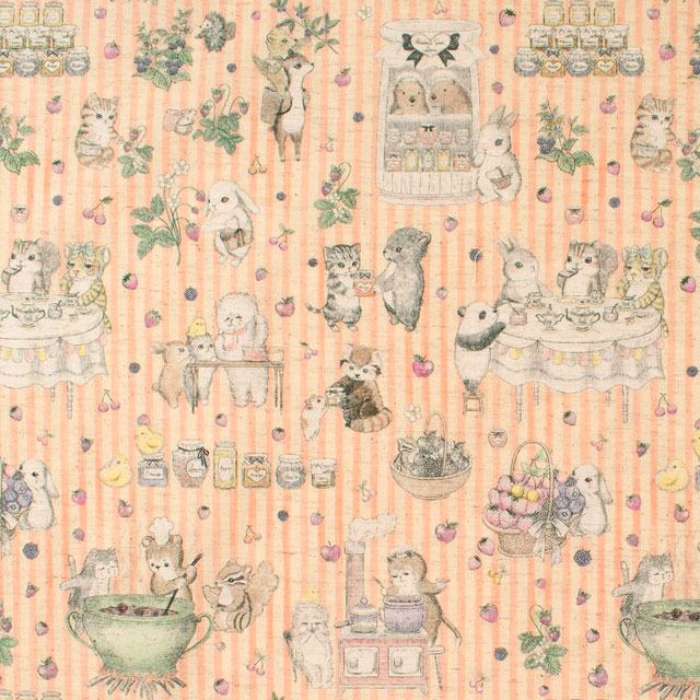 生地 22fabric -ニャンニャンファブリック- 8th collection ジャムラボ/綿麻シーチング(DP4440) 3A.ピンク 09Ae04_