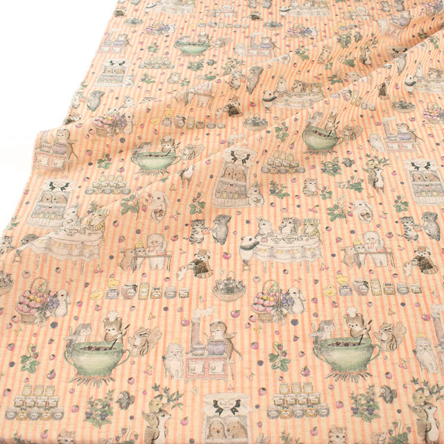 生地 22fabric -ニャンニャンファブリック- 8th collection ジャムラボ/綿麻シーチング(DP4440) 3A.ピンク 09Ae04_