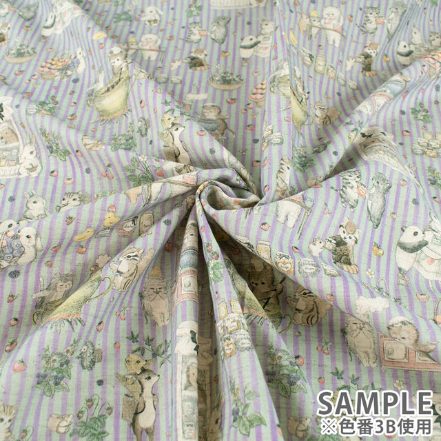 生地 22fabric -ニャンニャンファブリック- 8th collection ジャムラボ/綿麻シーチング(DP4440) 3A.ピンク 09Ae04_