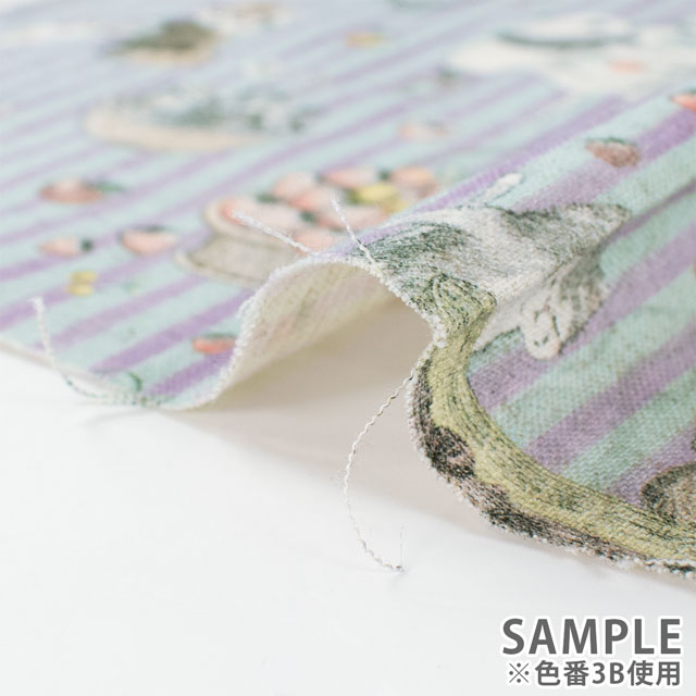 生地 22fabric -ニャンニャンファブリック- 8th collection ジャムラボ/綿麻シーチング(DP4440) 3A.ピンク 09Ae04_