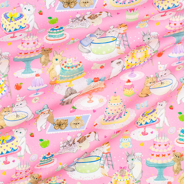 生地 22fabric -ニャンニャンファブリック- 10th collection クックキャッツ/ローン(DP-4440) 8A.ピンク 09Ac04j