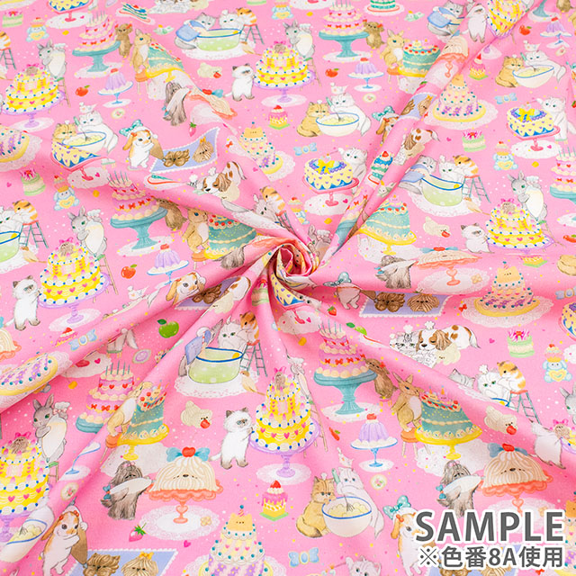 生地 22fabric -ニャンニャンファブリック- 10th collection クックキャッツ/ローン(DP-4440) 8A.ピンク 09Ac04j