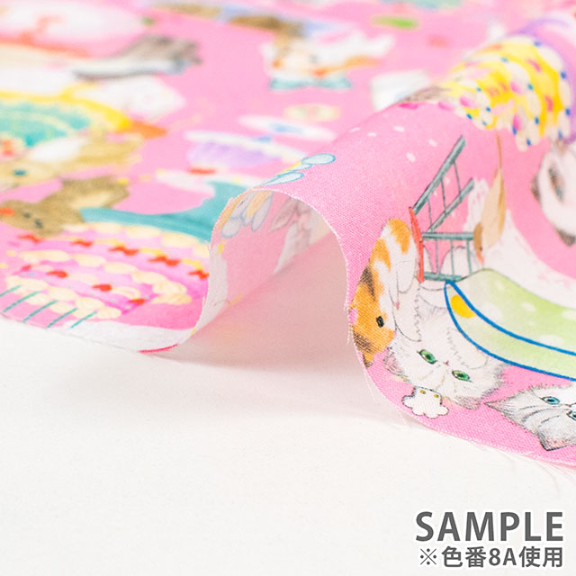 生地 22fabric -ニャンニャンファブリック- 10th collection クックキャッツ/ローン(DP-4440) 8A.ピンク 09Ac04j