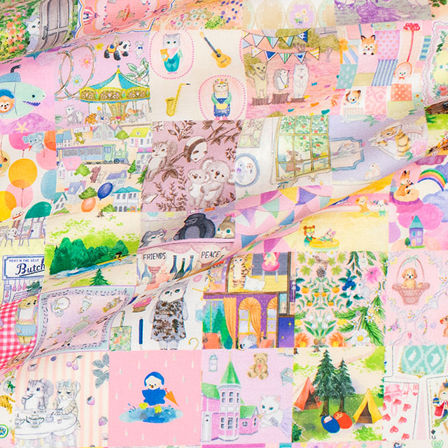 生地 22fabric -ニャンニャンファブリック- 10th collection アニバーサリーパッチワーク/ローン(DP-4440) 10B.ピンク系 09Ac04j