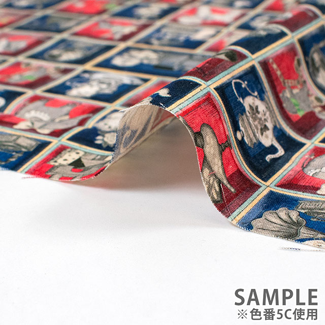 生地 22fabric -ニャンニャンファブリック- 10th collection TOYナイトボックス/綿麻シーチング(DP-4856) 5C.レッド×ネイビー 09Ac04j