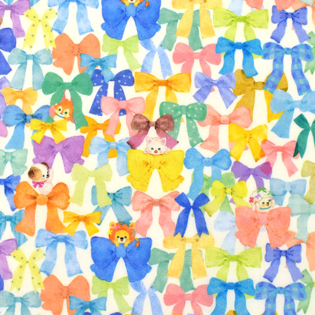 生地 22fabric -ニャンニャンファブリック- 6th collection リボンコレクター/ローン (DP-4425) 1A.白 09Ac04_