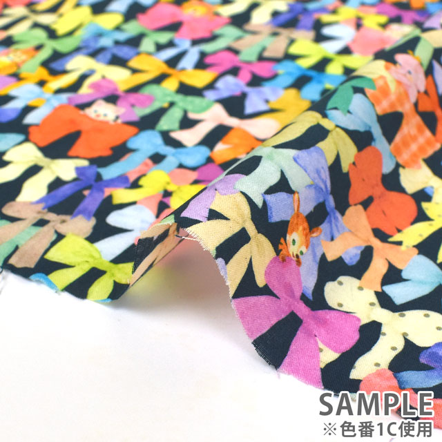 生地 22fabric -ニャンニャンファブリック- 6th collection リボンコレクター/ローン (DP-4425) 1A.白 09Ac04_