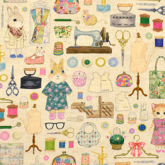 生地 22fabric -ニャンニャンファブリック- 6th collection ドレスメーカー/綿麻シーチング(DP-4856) 1A.白 09Ac04_