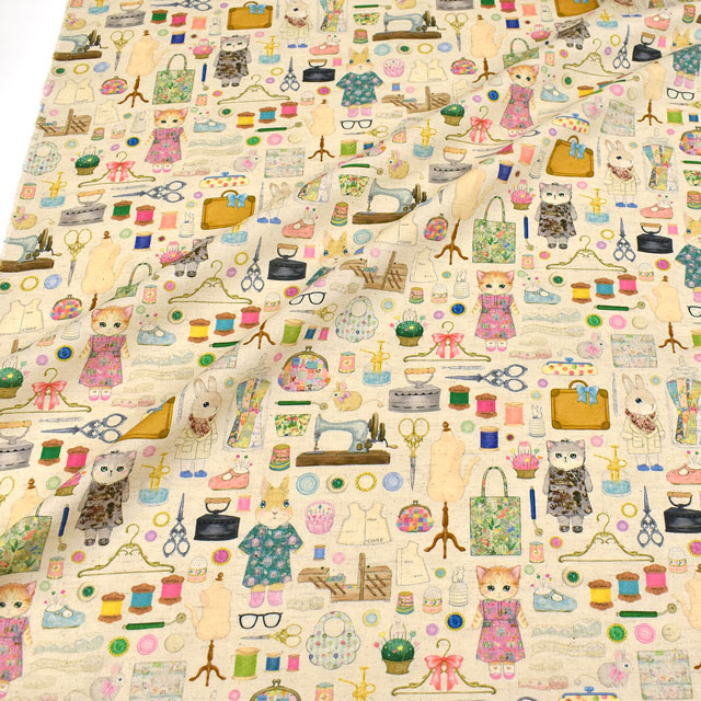 生地 22fabric -ニャンニャンファブリック- 6th collection ドレスメーカー/綿麻シーチング(DP-4856) 1A.白 09Ac04_