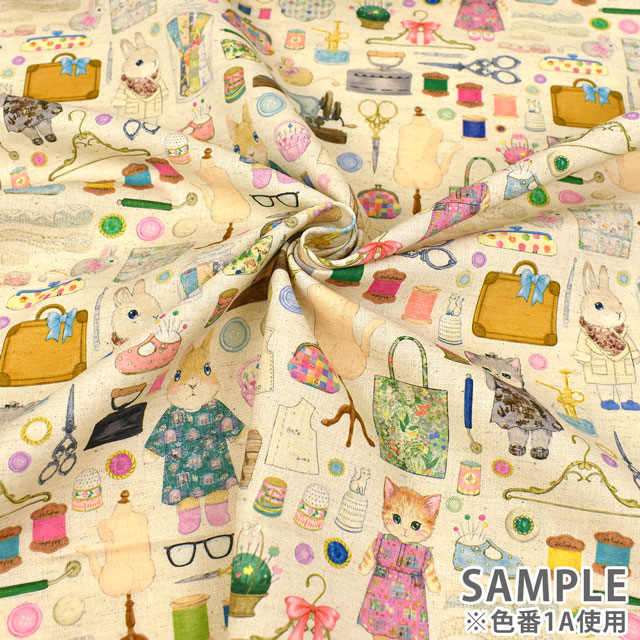 生地 22fabric -ニャンニャンファブリック- 6th collection ドレスメーカー/綿麻シーチング(DP-4856) 1A.白 09Ac04_