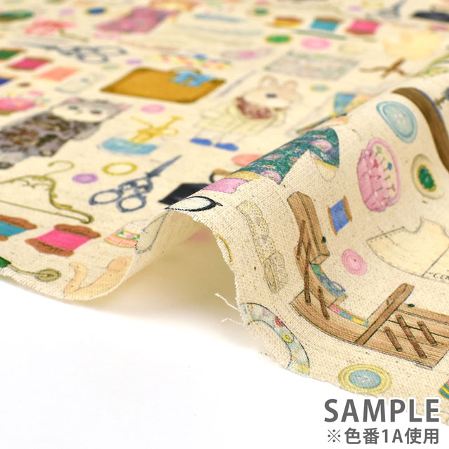 生地 22fabric -ニャンニャンファブリック- 6th collection ドレスメーカー/綿麻シーチング(DP-4856) 1A.白 09Ac04_