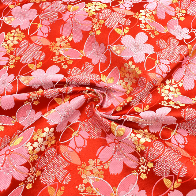 金襴生地 寿四丁2号 桜づくし(230-1843-2) 赤 09Bh18_