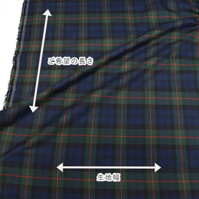生地 T/Rタータン 起毛(298838) 8.紺×緑×赤ライン 09Cs42_