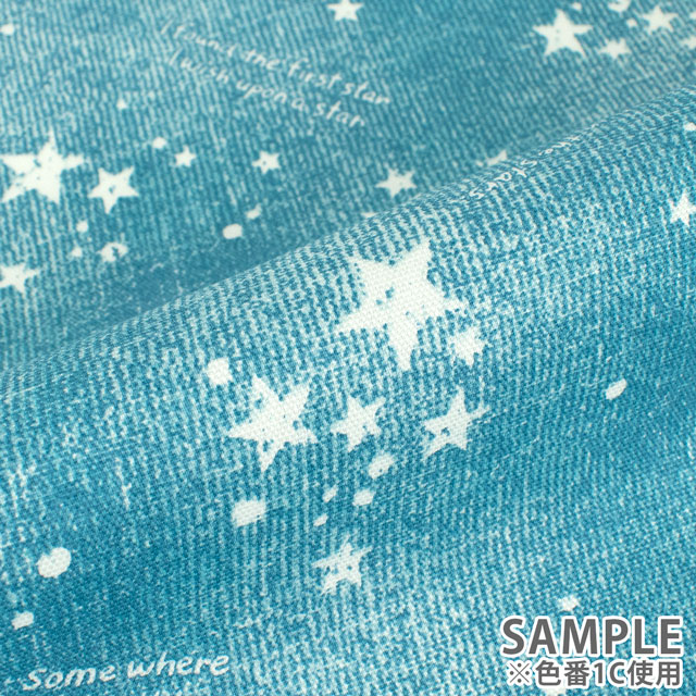 生地 オックスプリント デニム風星柄(3003) 1D.グレー 09Ae99_