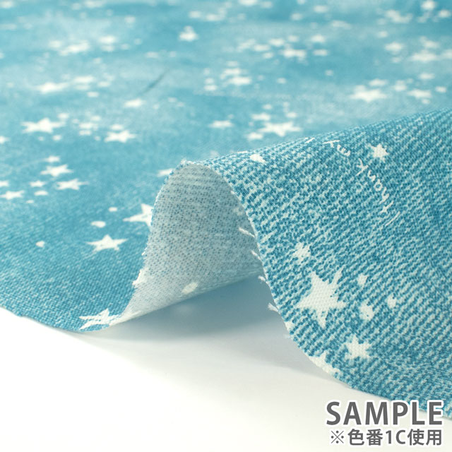 生地 オックスプリント デニム風星柄(3003) 1D.グレー 09Ae99_