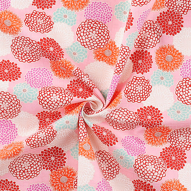 生地 和柄ドビープリント 丸菊文様(321-170) 3-A.ピンク 99Zz99_