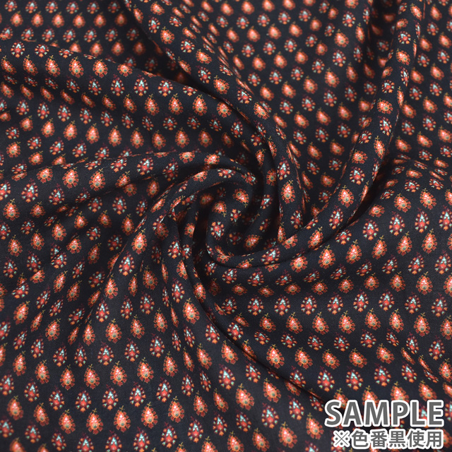 生地 イペカ ヴィオレット レーヨンPT エスニック柄(34-1708) 86924-C.ブラック 99Zz99_