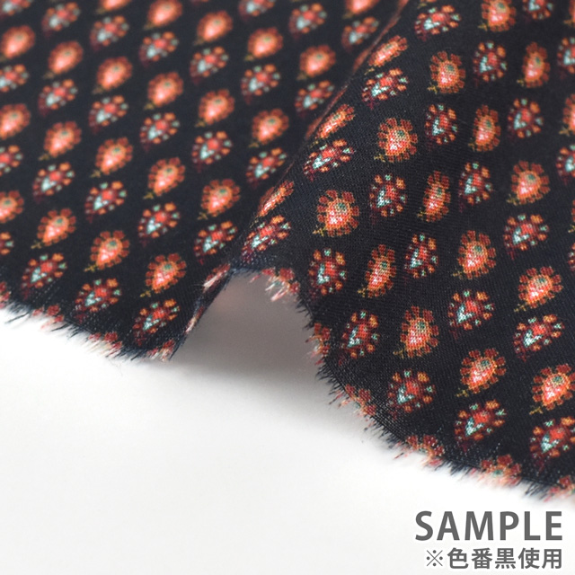 生地 イペカ ヴィオレット レーヨンPT エスニック柄(34-1708) 86924-C.ブラック 99Zz99_