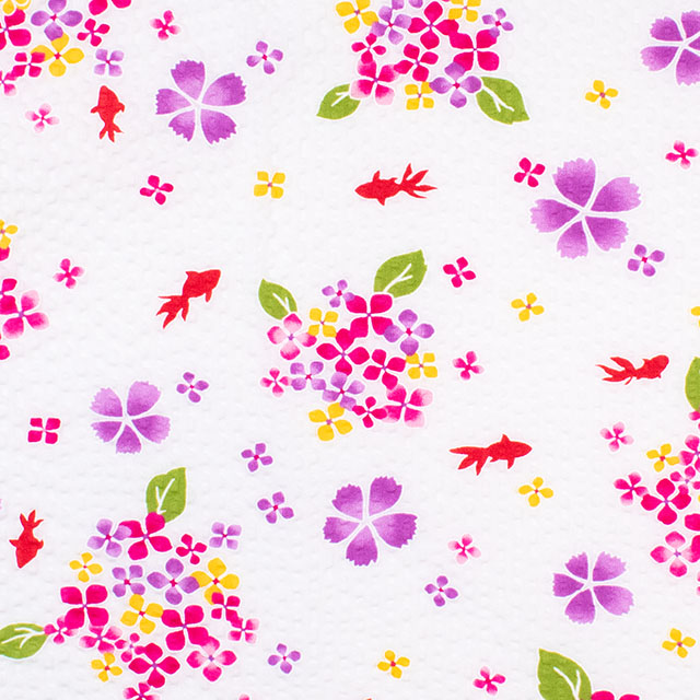 生地 リップルプリント 金魚とあじさい(38150) 1A.オフ 09Ae99_