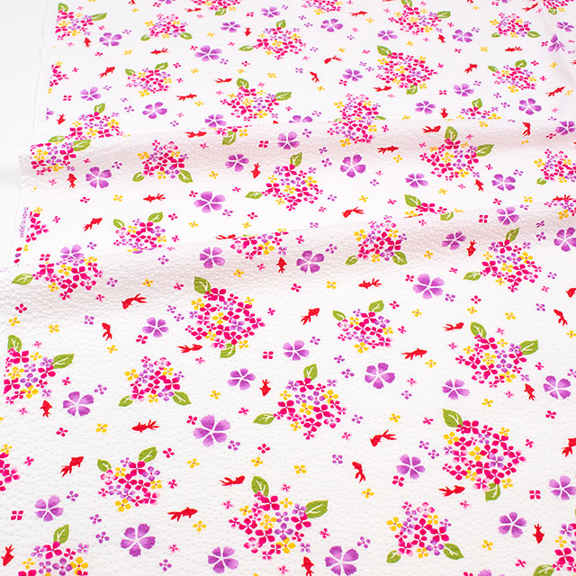 生地 リップルプリント 金魚とあじさい(38150) 1A.オフ 09Ae99_