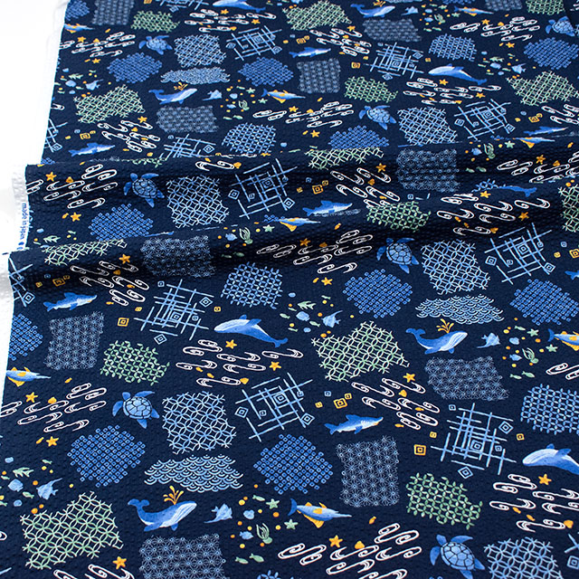 生地 リップルプリント 海のいきもの(38150) 6D.ネイビー 09Ae99_