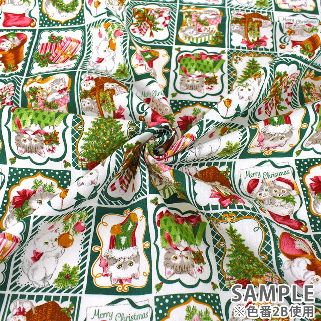 生地 クリスマスプリント クリスマスカード/ポプリン(57900) 2B.グリーン 99Zz99_