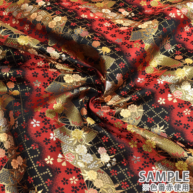 金襴生地 洛レイ 舞扇(2-6408) 赤 09Bh18_
