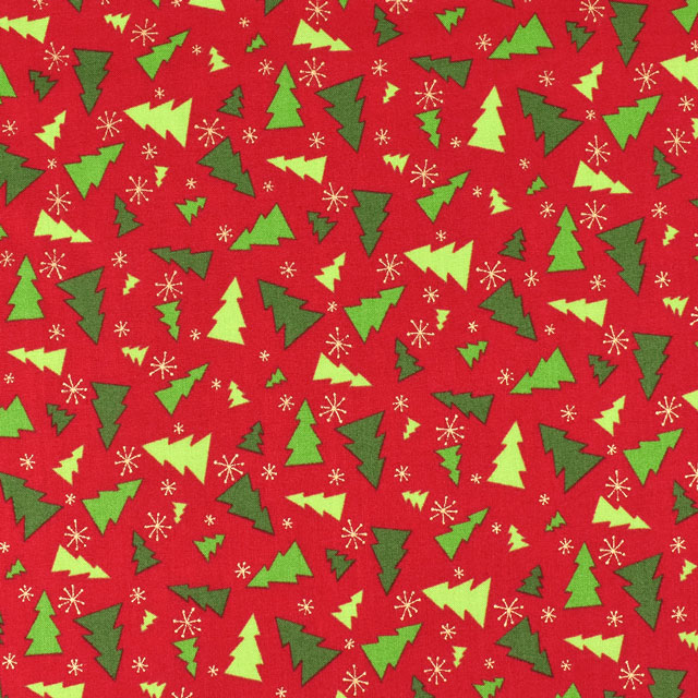 生地 クリスマスプリント ツリー/シーチング(7063) 7B.レッド 99Zz99_