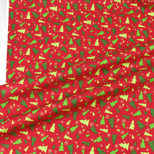 生地 クリスマスプリント ツリー/シーチング(7063) 7B.レッド 99Zz99_
