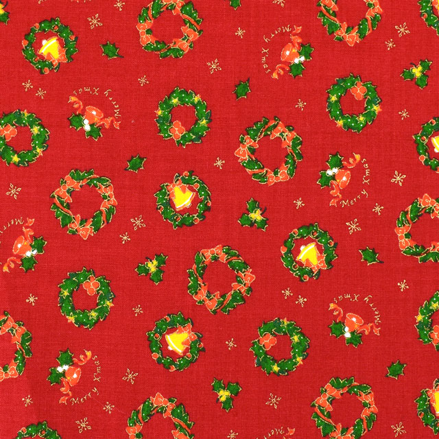 生地 クリスマスプリント リース/スケア(7100) 5B.レッド 99Zz99_