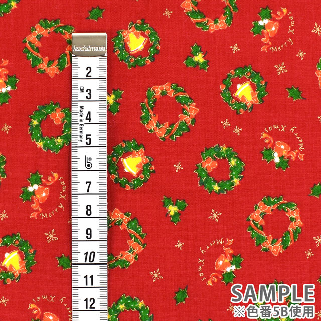 生地 クリスマスプリント リース/スケア(7100) 5B.レッド 99Zz99_