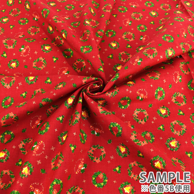 生地 クリスマスプリント リース/スケア(7100) 5B.レッド 99Zz99_