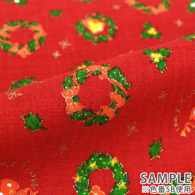 生地 クリスマスプリント リース/スケア(7100) 5B.レッド 99Zz99_