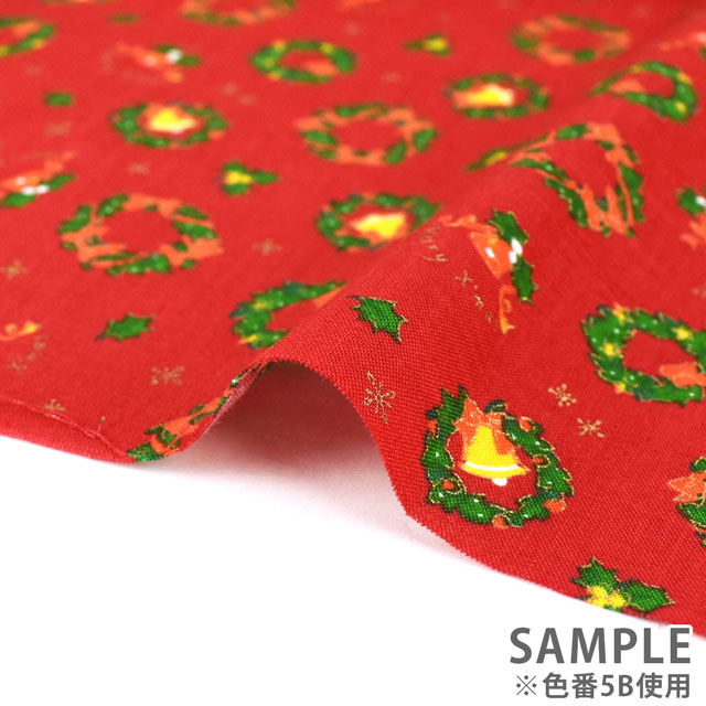 生地 クリスマスプリント リース/スケア(7100) 5B.レッド 99Zz99_