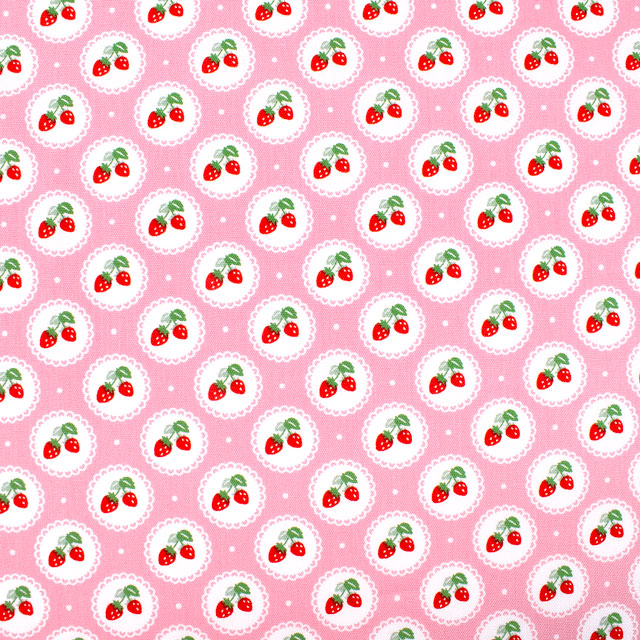 生地 入園入学プリント いちごレース柄/ポプリン(7119) 2A.ピンク 09Ae13_