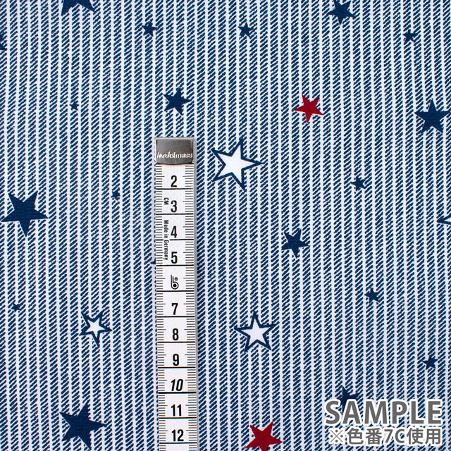 生地 入園入学プリント ヒッコリースター柄/ポプリン(7119) 7C.ネイビー 09Ae13_