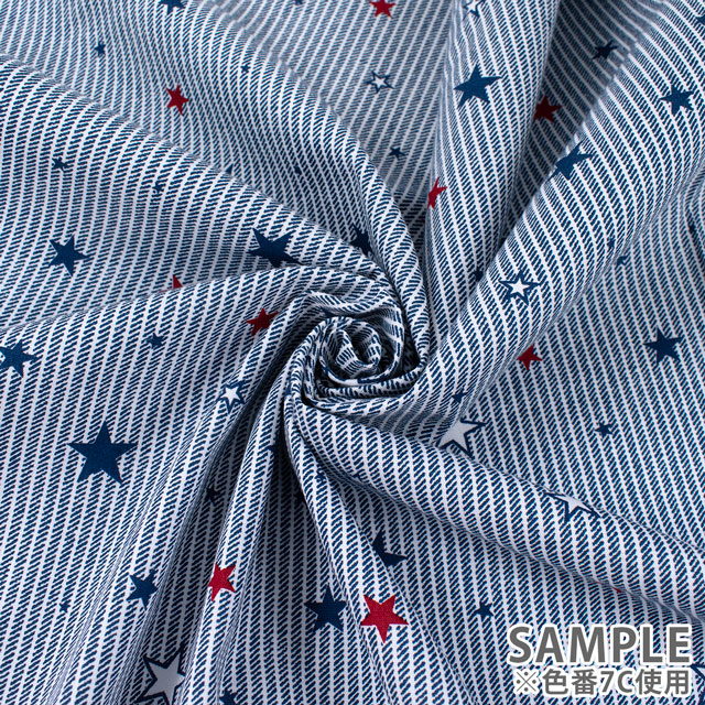 生地 入園入学プリント ヒッコリースター柄/ポプリン(7119) 7C.ネイビー 09Ae13_