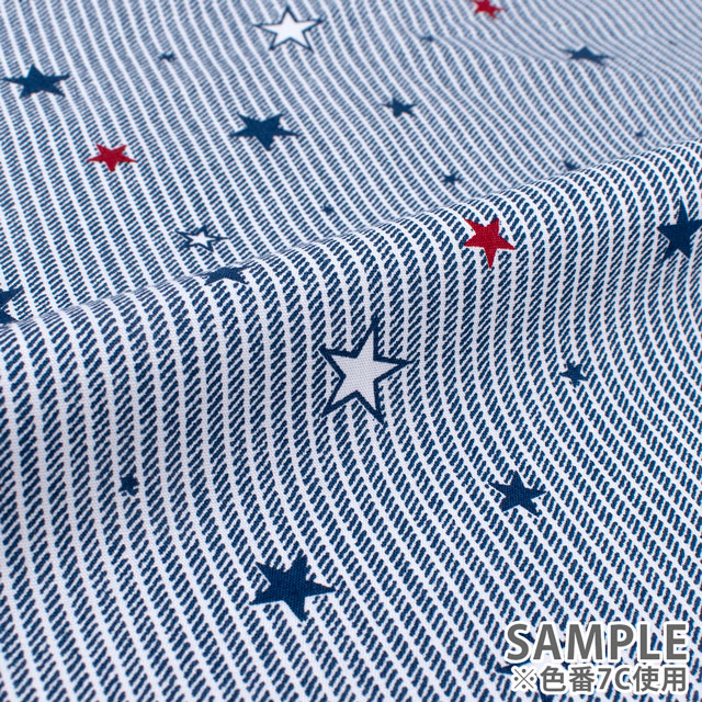 生地 入園入学プリント ヒッコリースター柄/ポプリン(7119) 7C.ネイビー 09Ae13_