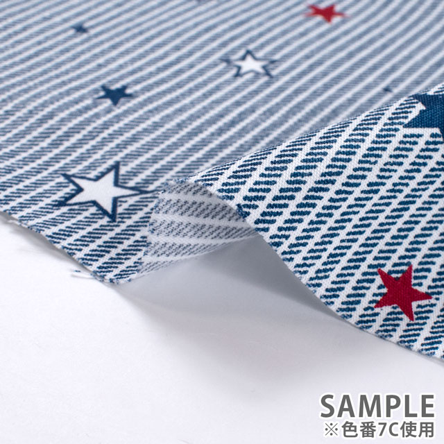 生地 入園入学プリント ヒッコリースター柄/ポプリン(7119) 7C.ネイビー 09Ae13_