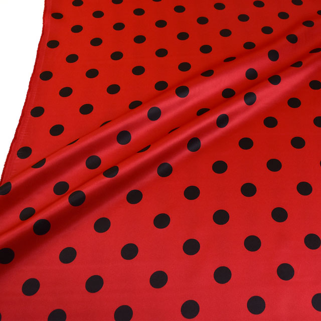 サテン生地 テトロンスエード(743) 水玉小 8.赤/黒 10Ae08_