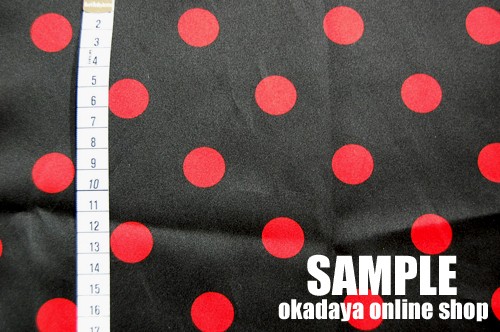 サテン生地 テトロンスエード(743) 水玉小 2.白/赤 99Zz99_