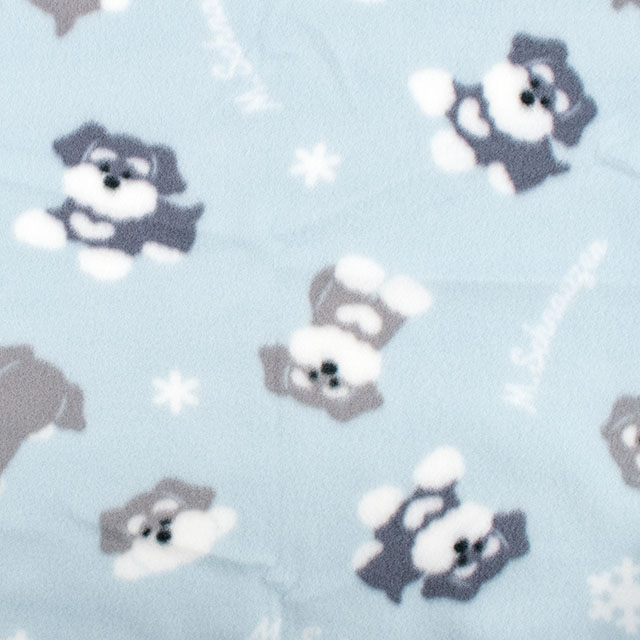 生地 フリースプリント ミニチュアシュナウザー 約140cm幅×150cmカット(75600-1) 1.ライトブルー 14yy88_