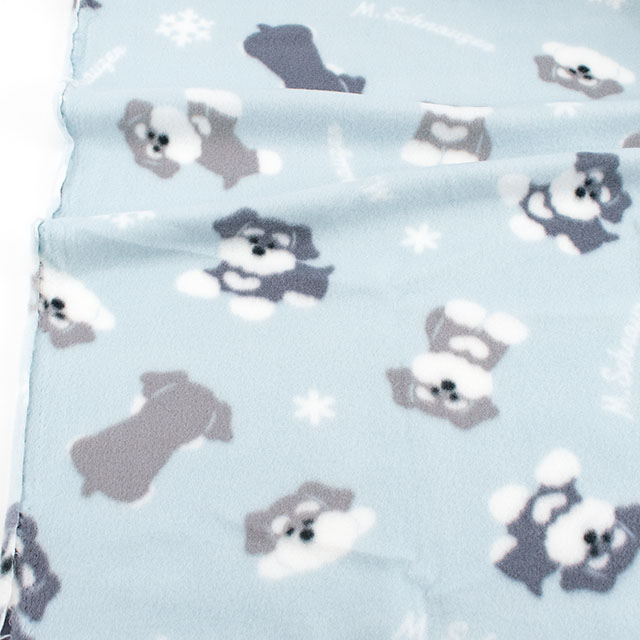 生地 フリースプリント ミニチュアシュナウザー 約140cm幅×150cmカット(75600-1) 1.ライトブルー 14yy88_