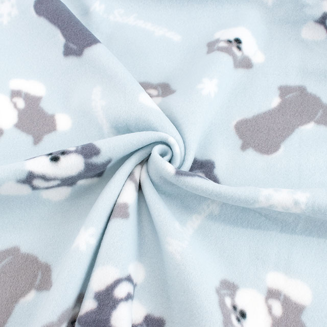 生地 フリースプリント ミニチュアシュナウザー 約140cm幅×150cmカット(75600-1) 1.ライトブルー 14yy88_