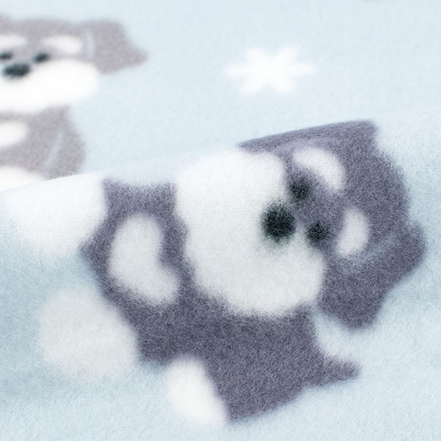 生地 フリースプリント ミニチュアシュナウザー 約140cm幅×150cmカット(75600-1) 1.ライトブルー 14yy88_