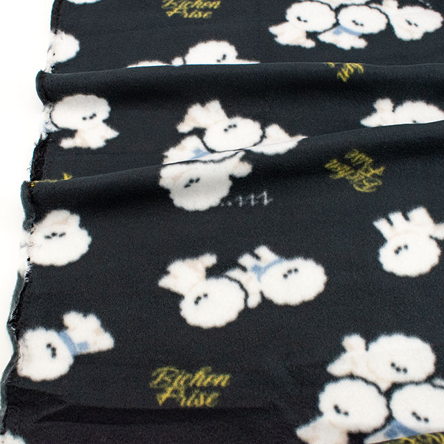 生地 フリースプリント ビションフリーゼ 約140cm幅×150cmカット(75600-1) 2.ブラック 14yy88_